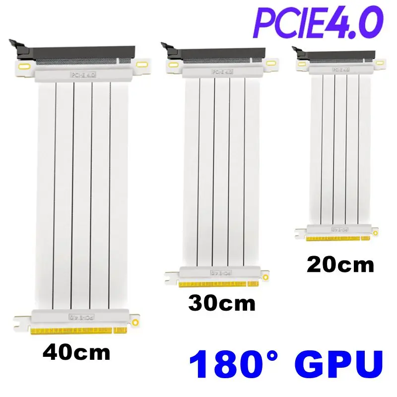 White Pcie4.0 X16 Riser Cable [Rtx3090 Rx6900Xt X570 B550 Tested] Shielded Extreme High-Speed 180 Degree Gpu Mount Gaming Gen4/3