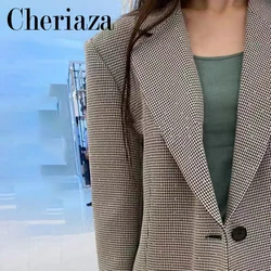 New 2023 Blazer For Women's Jacket Plaid Loose Blazer Top Coat Especially Heavy Sequins Suit Jacket Office Female for Winter