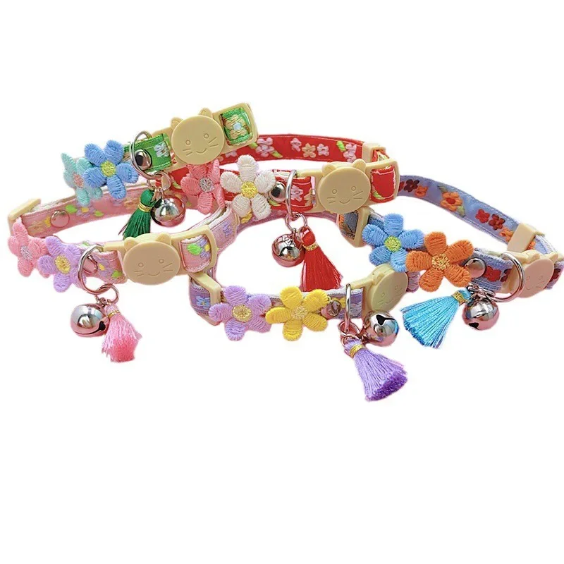 Cute Pet Collar,adjustable Cat Collars with Flower Tassel Decoration, Safety Buckle Bell To Prevent Lost Cat Collar,pet Supplies 3