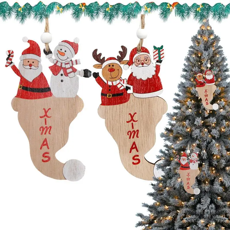

Merry Christmas Santa Claus Ornament Santa Claus Wooden Sign Pendant Scenery Christmas Tree Decoration Hat Pendant Fireplace