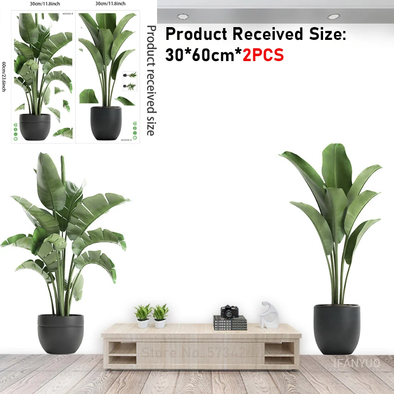 Comprar 3 hojas de pegatinas de pared de plantas en macetas de plantas  verdes, calcomanías de pared de ventana falsa 3D