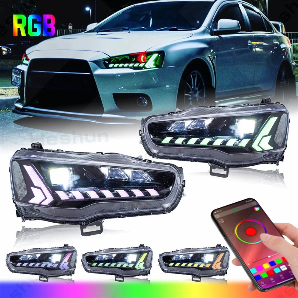 

Pair Projector Led Headlights Mitsubishi Lancer EVO X 10th Gen 2008-2020 Front lamp Head Light W/Dynamic Animation W/Amber Lamps