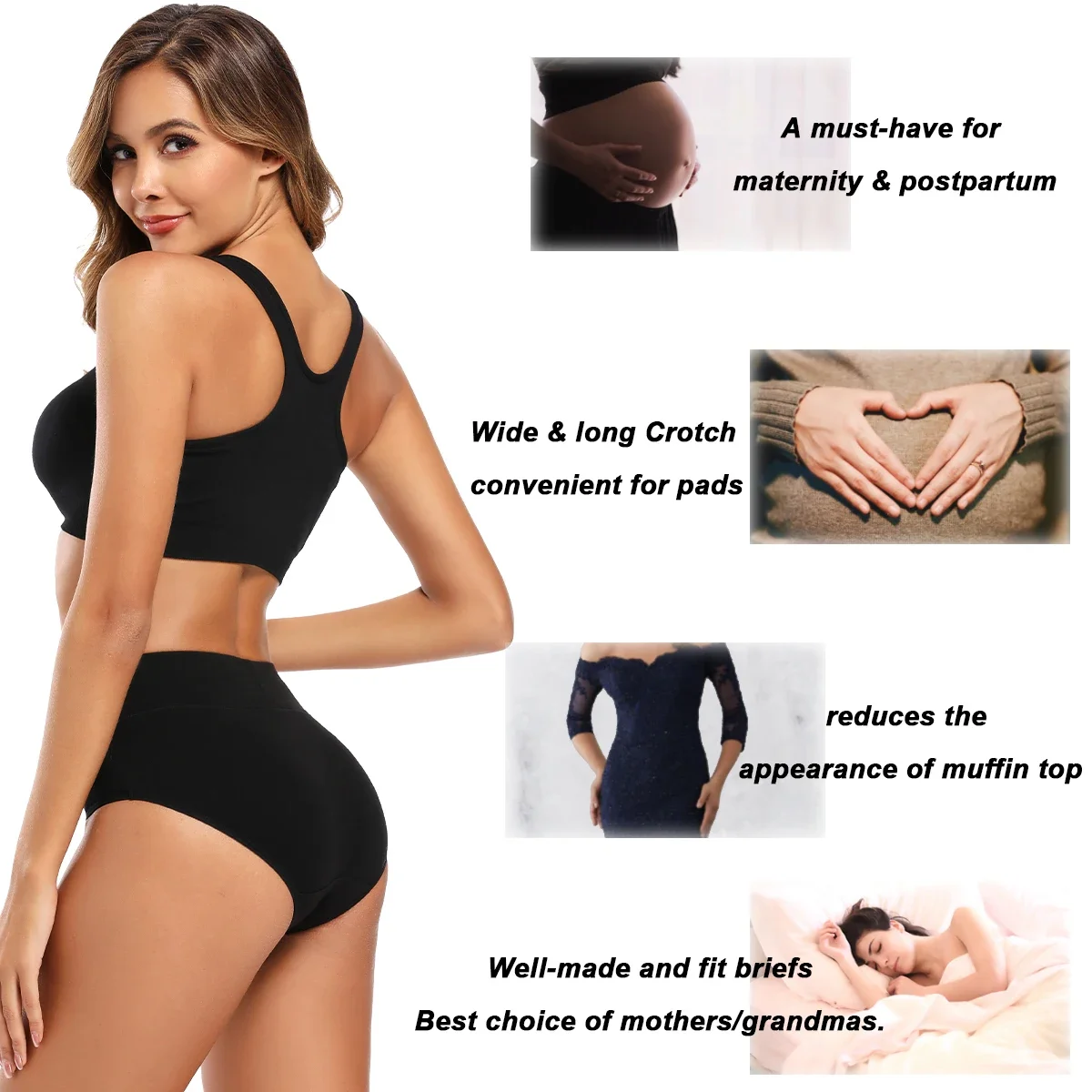 POKARLA 5pcs Women's Soft Cotton Underwear Briefs High Waisted Postpartum Panties Ladies Full Coverage Underpants Black 5X-Large