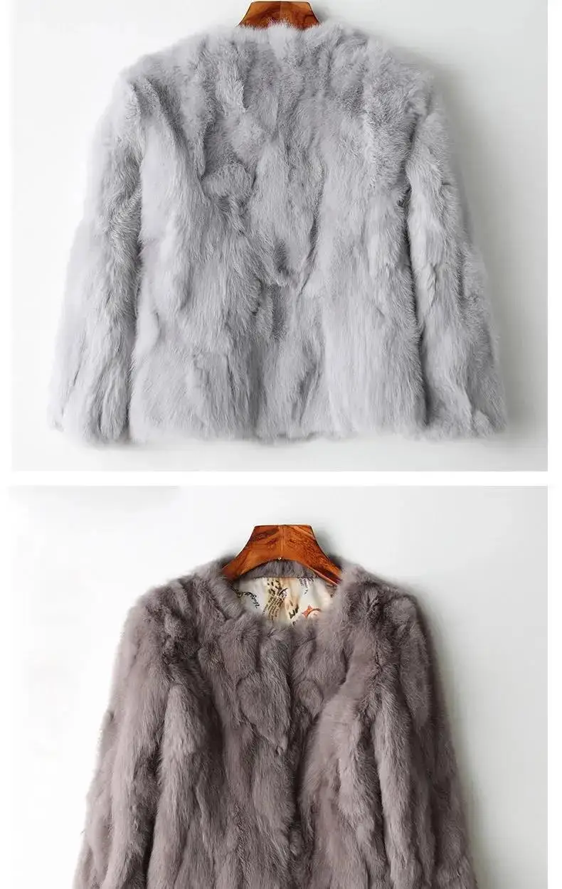 Rabbit Fur Coat - Women's Slim Fit Cardigan, High Waist Long Sleeve Jacket
