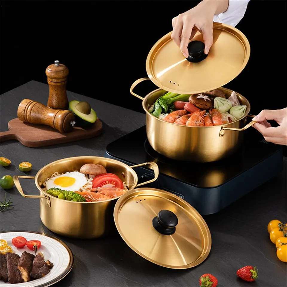 Korean Ramen Cooking Pot - 18cm Stainless Steel Noodle Pot With Double Handles, Fast Heating For Soup & Pasta