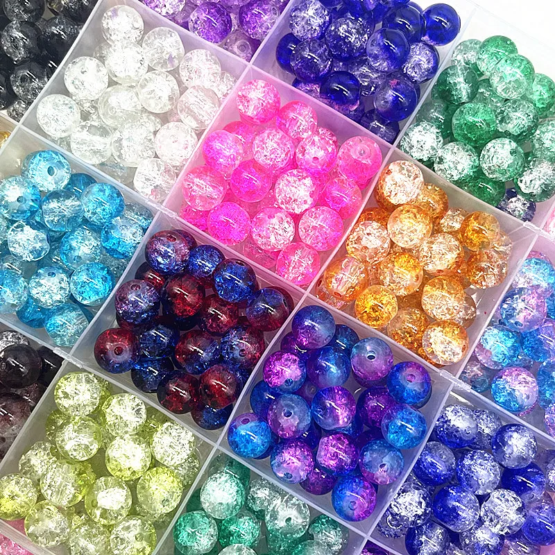 NEW 30pcs 8mm Colour Glass Crackle Beads Loose Spacer Beads for