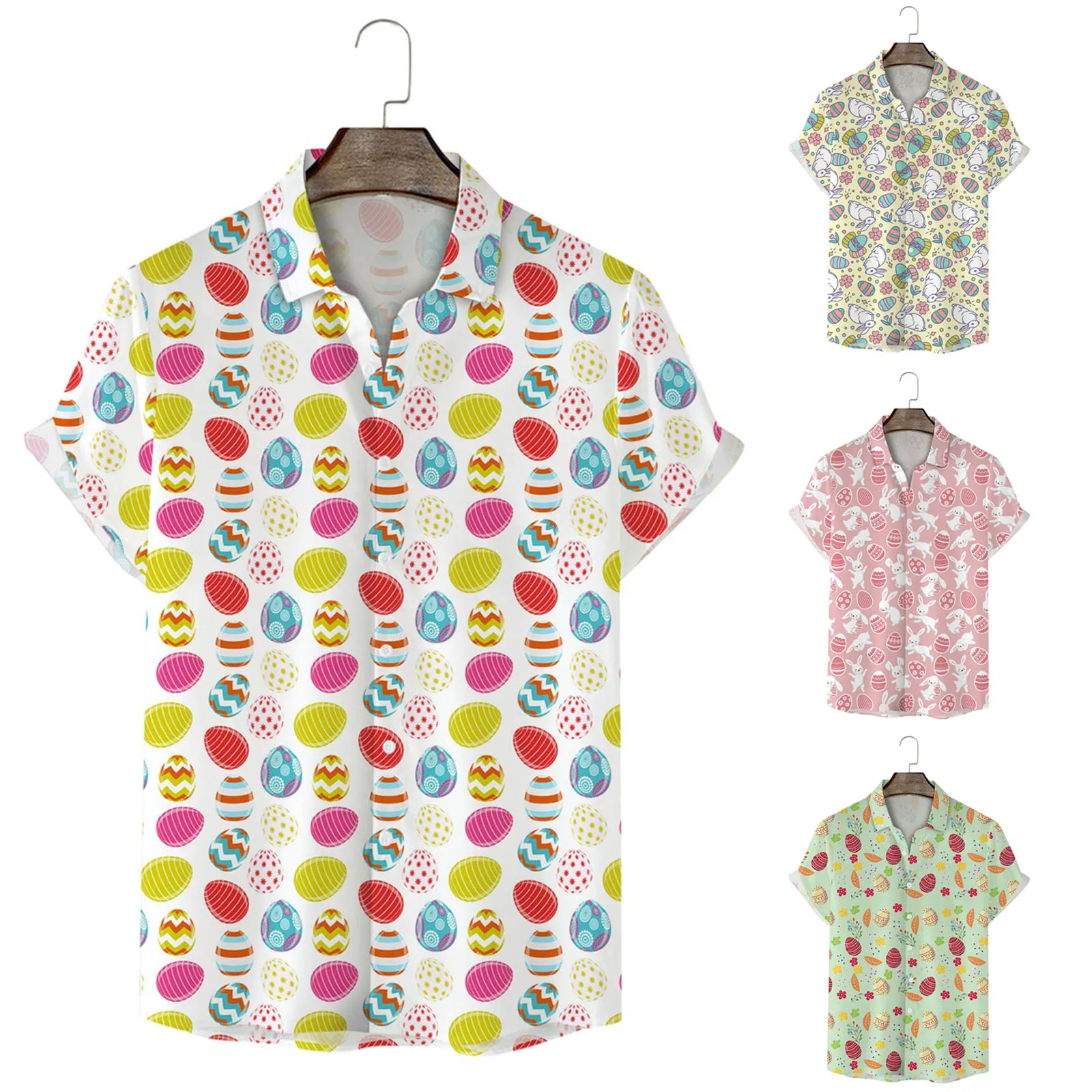

Mens Fashion Casual Personality Easter 3D Digital Printing Rabbit Printing Short Sleeve Shirt T Solid Shirts Streetwear Vintage