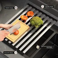 Évier de cuisine, égouttoir à rideaux, en acier inoxydable, Gel de silice, étagère de rangement pliable, étagère filtrante étanche, organisateur 1