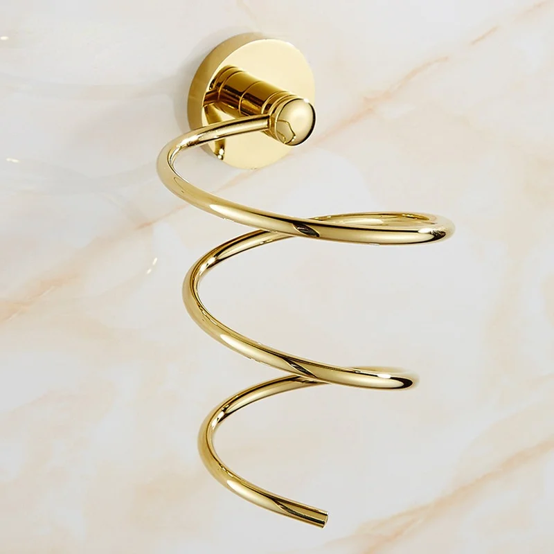 

Полная медная Золотая стойка для фена для парикмахера, однотонная настенная вешалка для ванной, туалета, сушилка для волос, стойка