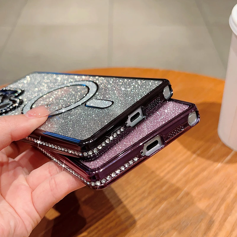 Luxury Gradient Glitter Plating Phone Case - Bling Magnetic Back Soft Cover