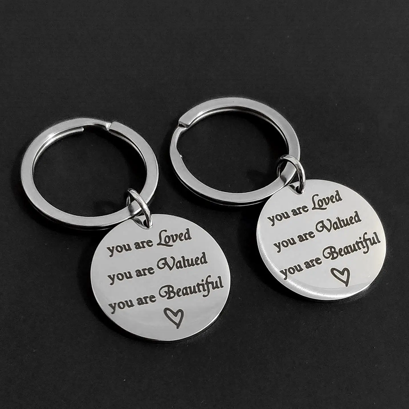 

Keychain for Car Keys Stainless Steel Keyring Creative Lettering Ornaments Gift You Are Loved Valued Beautiful Carabiner Holder
