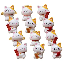 12 Pcs Miniature Lucky Cat Miniature Toys Garden Statue Home Decor Decorations for The Modeling Resin Small Car