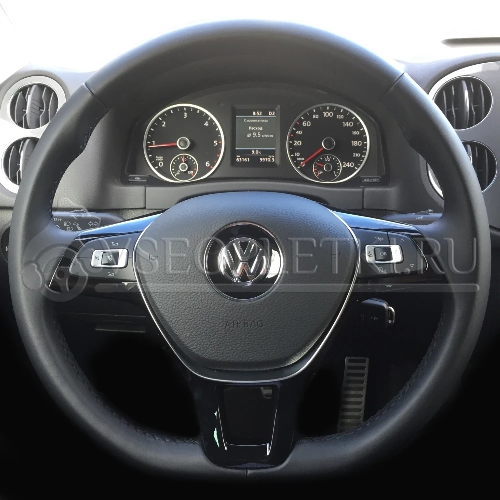 Оплетка на руль &quotVolkswagen Tiguan&quot (Фольксваген Тигуан) для кожаного руля - черная