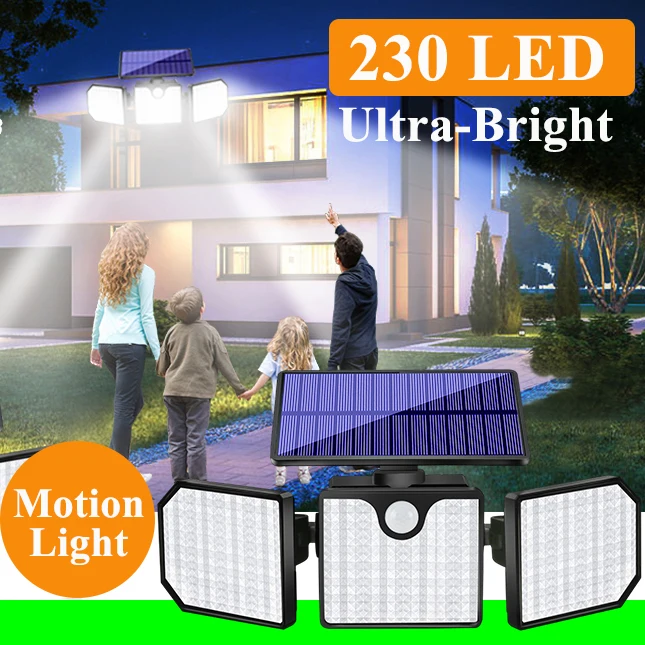Description Picture 2 of item230 LED Super Bright Solar Led Wall Lights for Outdoor Garden External Solar Lamp 360° Adjustable 3 Heads Motion Sensor Lights