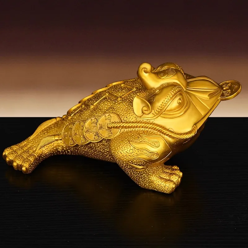 Feng Shui Money Frog Statue with Coin, Pair of Solid Brass Wealth Toad Figurine for Good Luck, Traditional Golden Chan Chu Ornam