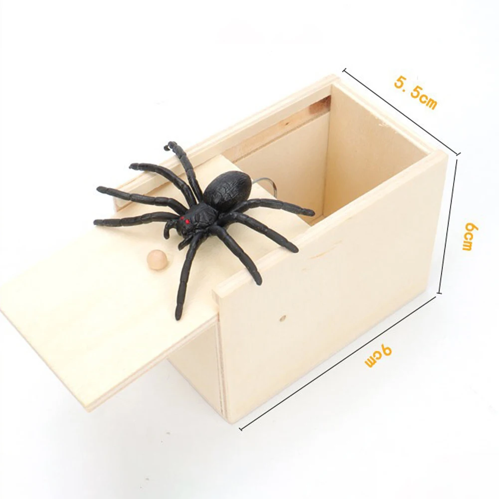 Spider Wooden Box Scare Toy Prank Reusable Play Trick Joke Toys Durable Jump Scare Toy Nontoxic Party Props for Adults Kids Gift