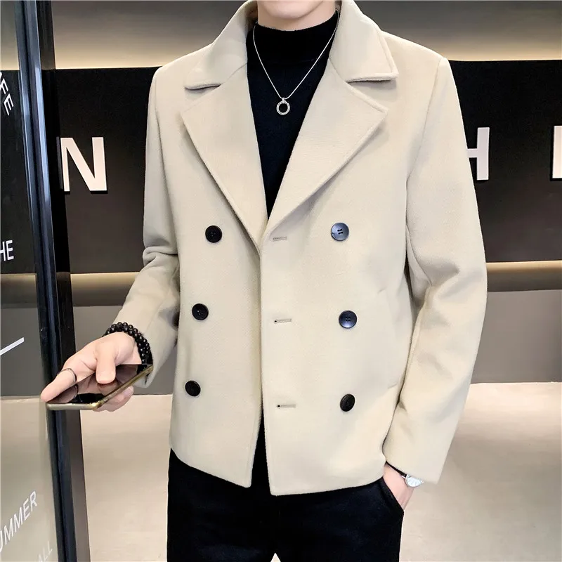 

2022 New Fashion Jacket Men Winter Short Casual Versatile Double-Breasted Woolen Coat Brand Fashion Handsome British Woolen Coat
