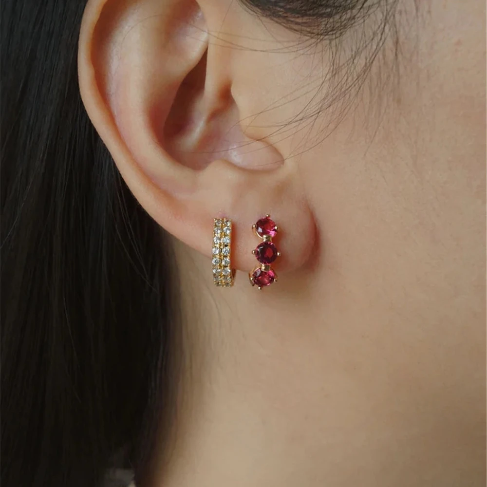 CANNER S925 Sterling Silver Red Zircon Hoop Earrings Temperament Women'S High-End Fairy Earrings Personalized Design Accessories