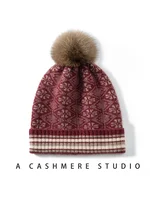 Cashmere Vintage Jacquard Knit Thick Beanies Rabbit Pom-pom Bobble Hat Soft Cap Hat Autumn Winter Warm Wool Christmas Present 1
