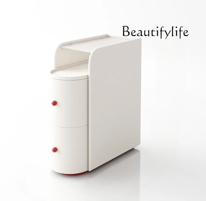

Narrow Bedside Table Cream Style Small Apartment Solid Wood Mini and Simple Storage Rack 2 Side Cabinet Narrow Cabinet