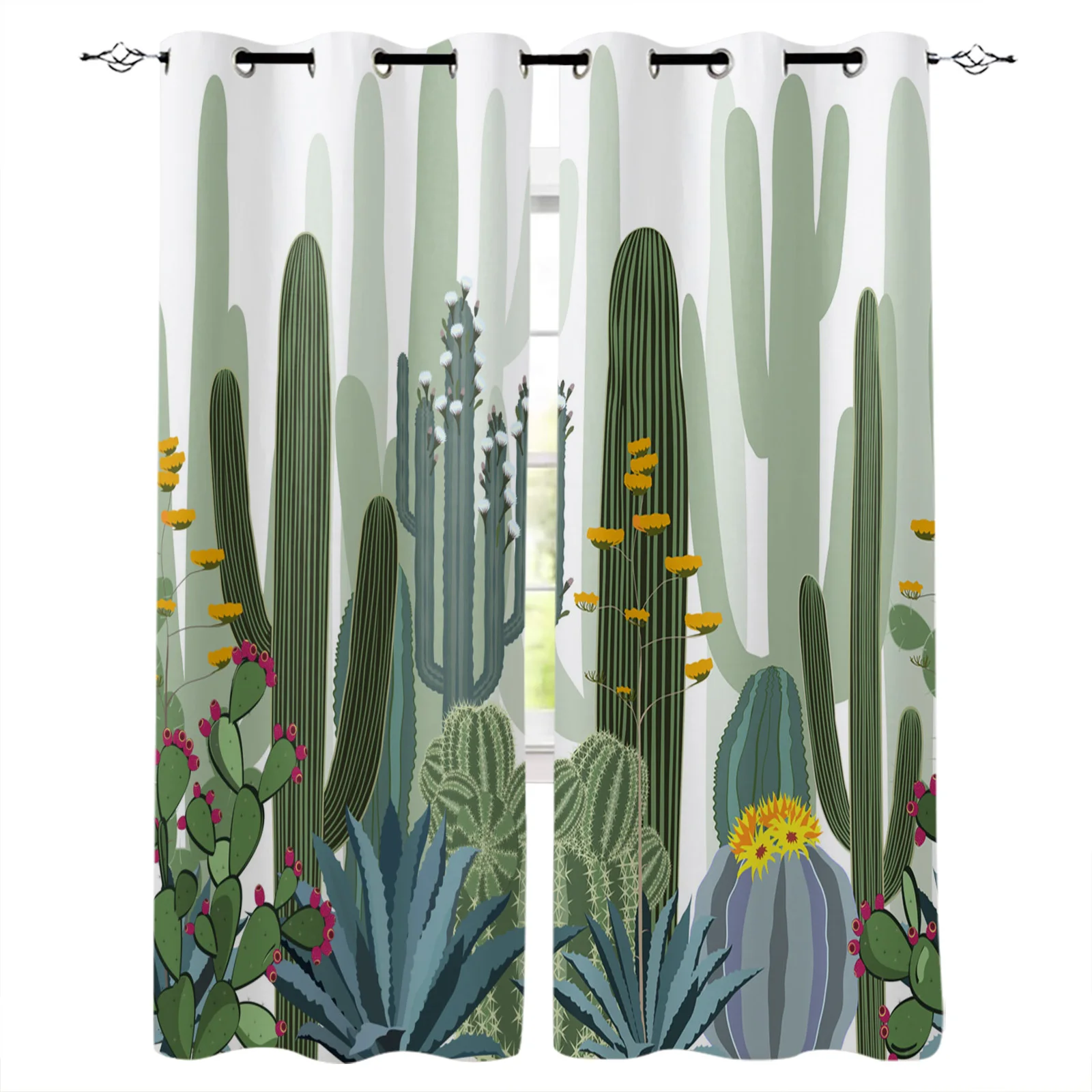 

Cactus Plant Cartoon Flower Blackout Curtains Window Curtains For Bedroom Living Room Decor Window Treatments