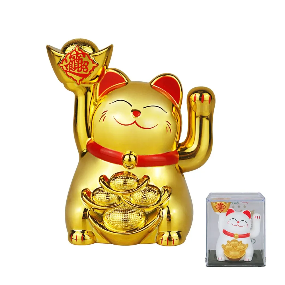 Waving Cat Neko Powered Figurine Decor Home Per Beckoning Lucky Maneki Chinese Solar Hand Welcome Fortune
