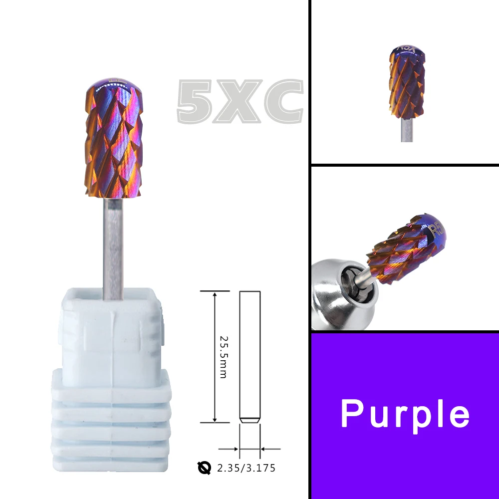 RolinStar Both hand Tungsten 6.6 purple Large Round Top Barrel Carbide Barrel Nail Drill Bit and Best remover for Powder and 3