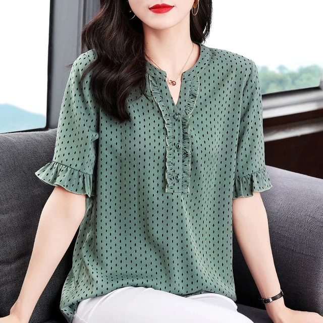 Small Polka Dot Women Shirt Summer Buttons Up 3/4 Sleeve Loose Ladies Top  Pullover Bouse Korean Fashion Blusas Mujer 2022 - AliExpress