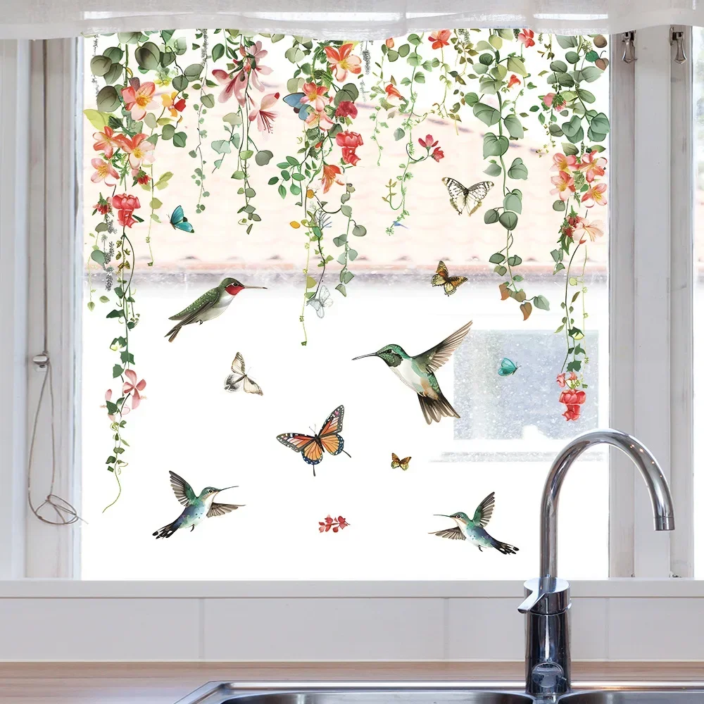 Window Stickers Creative Green Plants Flowers Vines Glass Windows Home Landscaping Decoration Electrostatic Uv Window Stickers