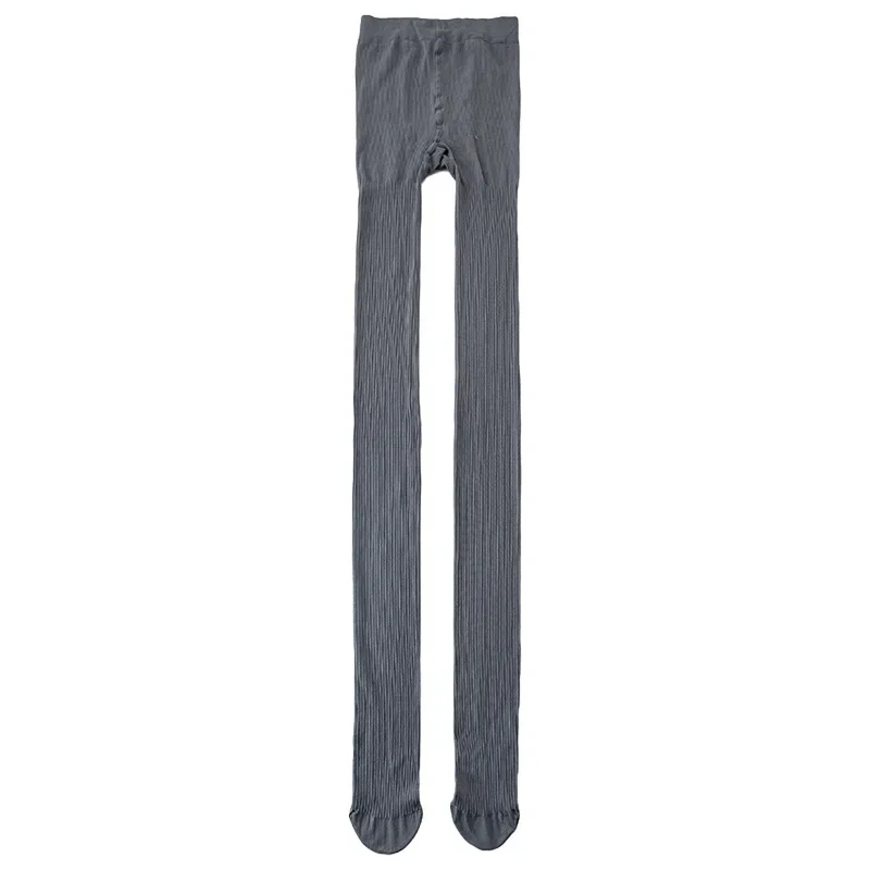 Grey Screw Thread Slimming Tights with Vertical Stripes - No Pressure Milk Coffee Color, Spring/Autumn Elastic Bottoming Pants
