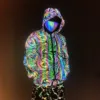 2022 Rainbow Color Reflective Knitted Jacket Men Women Nightclub Hip Hop Breathable Hooded Jackets And Coats 1