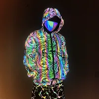 2022 Rainbow Color Reflective Knitted Jacket Men Women Nightclub Hip Hop Breathable Hooded Jackets And Coats 1