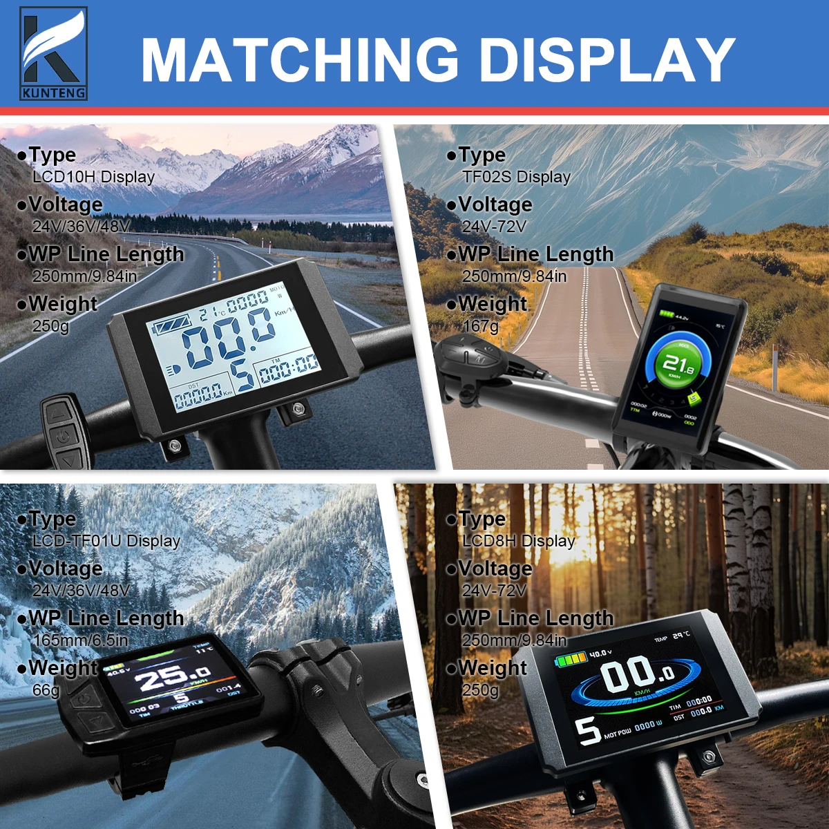 전기 자전거 KT 컨트롤러 36V48V 16A 사인파 컨트롤러(라이트 기능 포함) 250W-350W 전기 자전거 변환 키트용