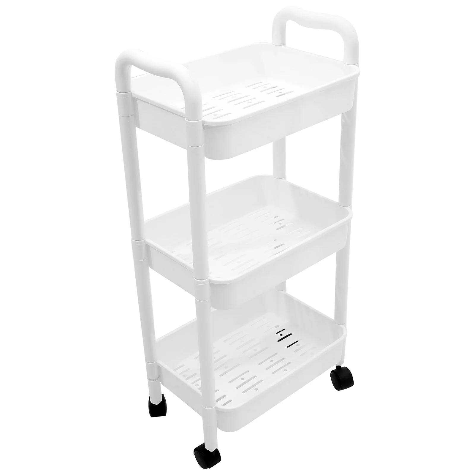 White Two Tier Multi Functional Rolling Cart Kitchen Trolley Mobile Storage Rack Utility Cart On Wheels Bookshelf With