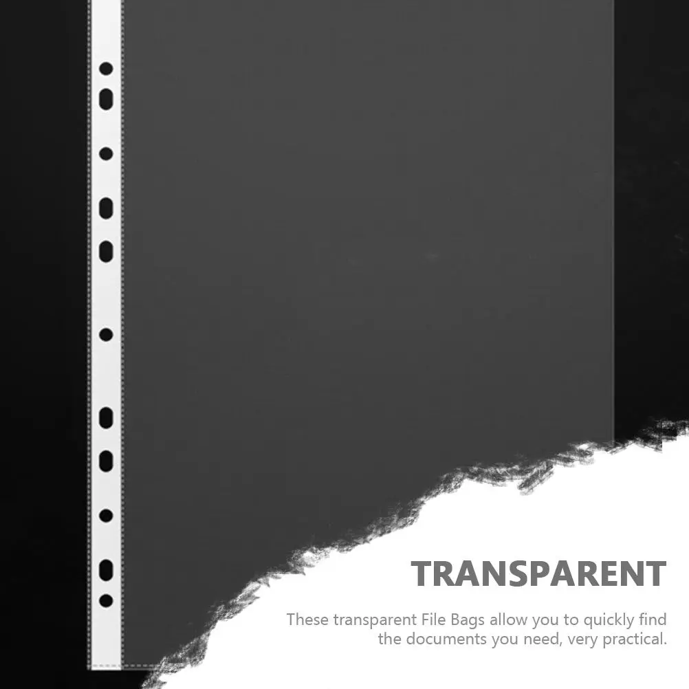100Pcs A4 투명 파일 가방 루스 리프 문서 홀더 파일 정리를위한 프리미엄 PP 플라스틱 보호 필름 클리어 뷰