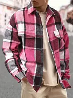 Chemise en flanelle à carreaux pour homme, chemise boutonnée à manches longues, style décontracté printemps-automne, veste à carreaux coupe ample pour 4