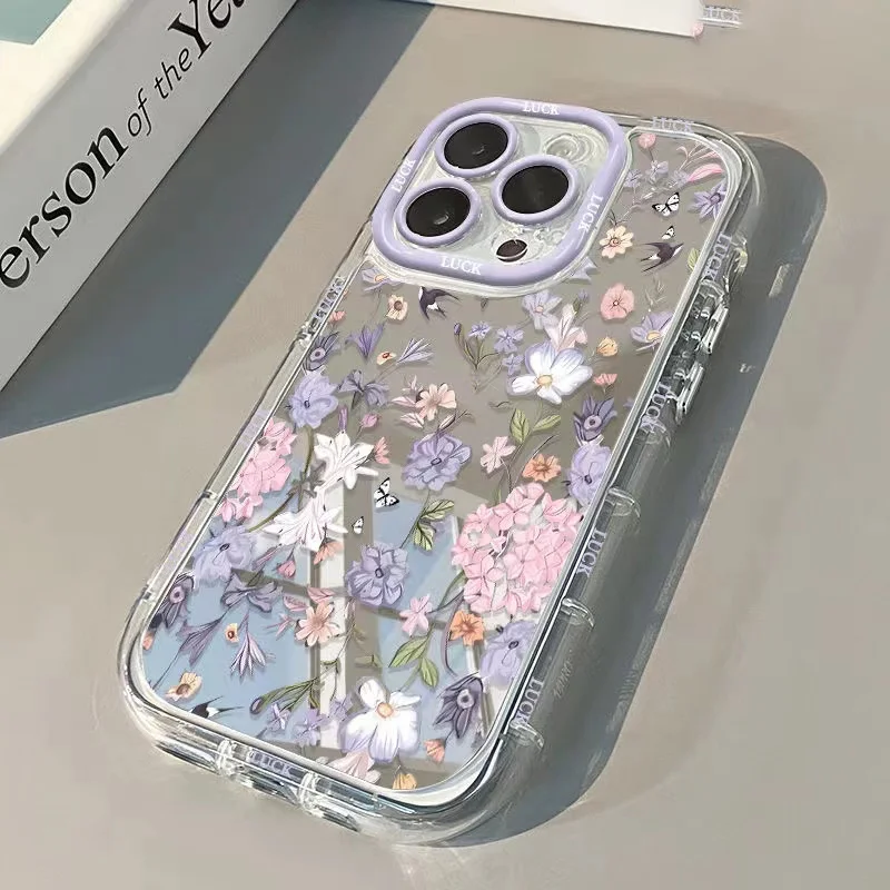 Spring Flowers Air Cushion Mirror Phone Case - Stylish Floral Design Cover