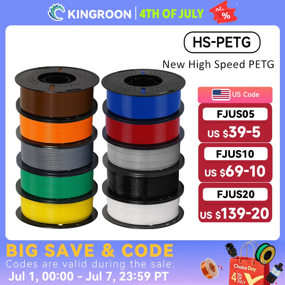 KINGROON Neuestes HS-PETG 3D-Drucker-Filament 1,75 mm Hochgeschwindigkeits-3D-Druckmaterial Hyper PETG 5 kg 10 kg Mixfarbe