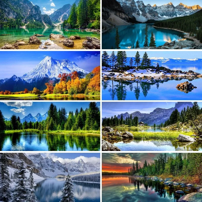 

Diamond Painting Mountain Peaks Lakes Mosaic Art DIY Diamond Embroidery Nature Landscape Full Square Picture Rhinestones Decor