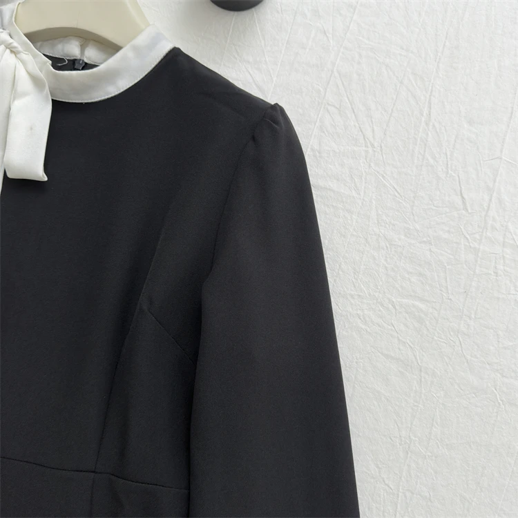 Elegant Evening Dresses for Women Patchwork O-neck Long Sleeves A-line Party Dress Korean Fashion French Retro Vestidos Mujer