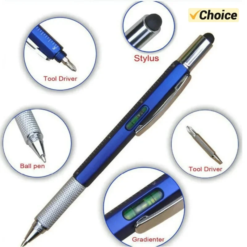 Multi Tool Ballpoint Pen with Ruler Screwdriver Stylus Spirit Level