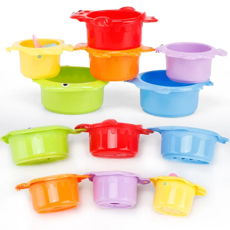 6Pcs Baby Bath Toy Stacking Cup Toddler Toys Ocean Stacking Tower Bathtub Water Play Beach Toys Educational Toy Children Gifts 3