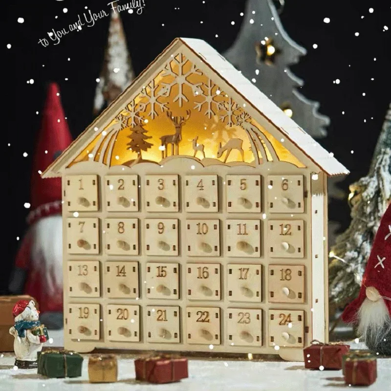 24pcs Christmas Wooden Advent Calendar LED Lighted Village House Countdown  Ornament With Large Drawers Box Xmas Decoration - AliExpress
