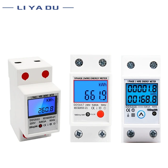 Wattmètre à affichage numérique LCD monophasé à deux fils, consommation  d'énergie, compteur électrique, kWh, AC 230V, 50Hz, rail Din