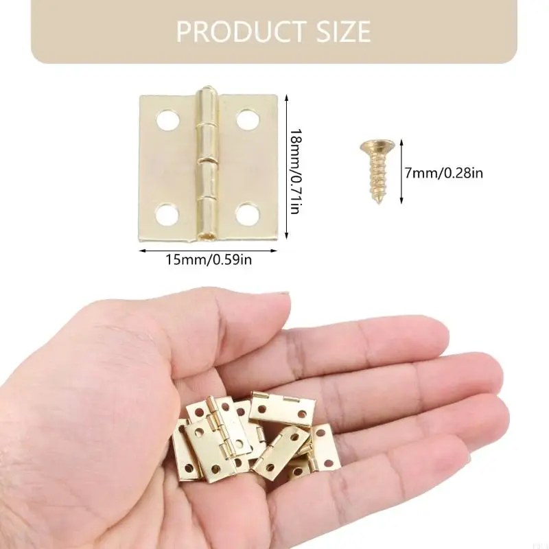 P0UA Gold Small Hinges 15x18mm Hinges with Screws set for Decorative Boxes & Crafts