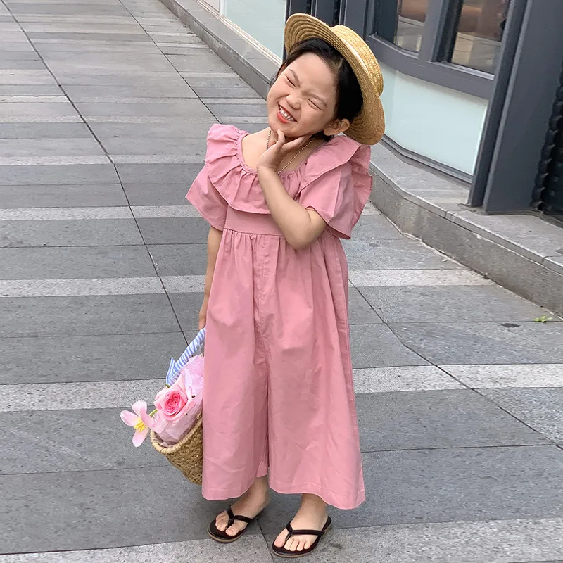 

2023 Summer New Baby Girl Princess Cotton Hemp Comfortable Jumpsuit Children Ruffle Backless Wide Leg Pants Kid Toddler Overalls