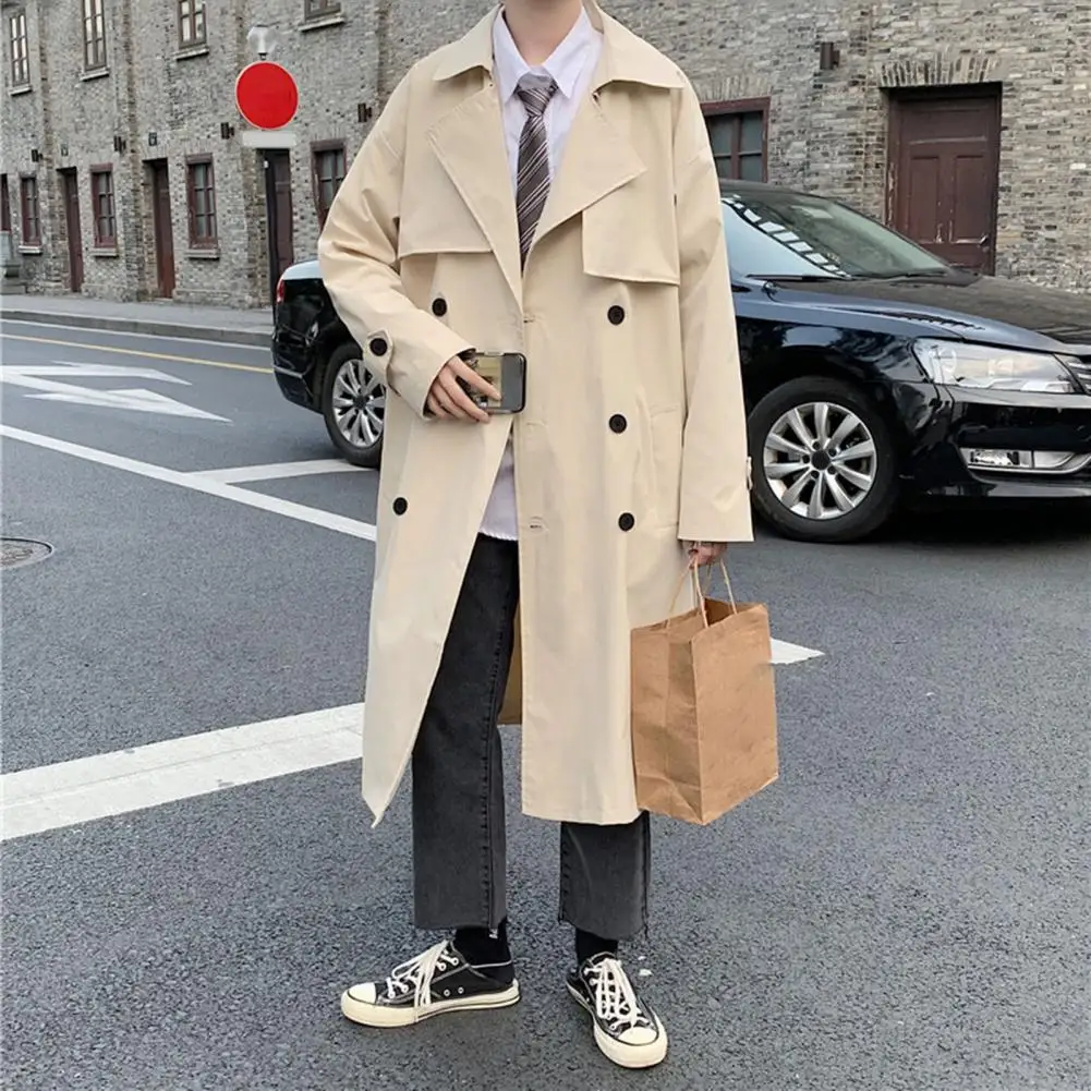 Men Oversized Double Breasted Turn-down Collar Winter Trench Coat for Street