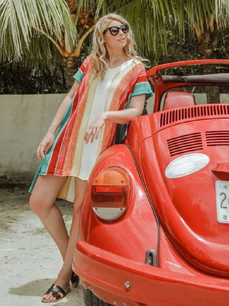 Sexy Beach Cover up Striped Crochet Robe de Plage Pareos for Women Swimwear Saida de Praia Beachwear Coverups