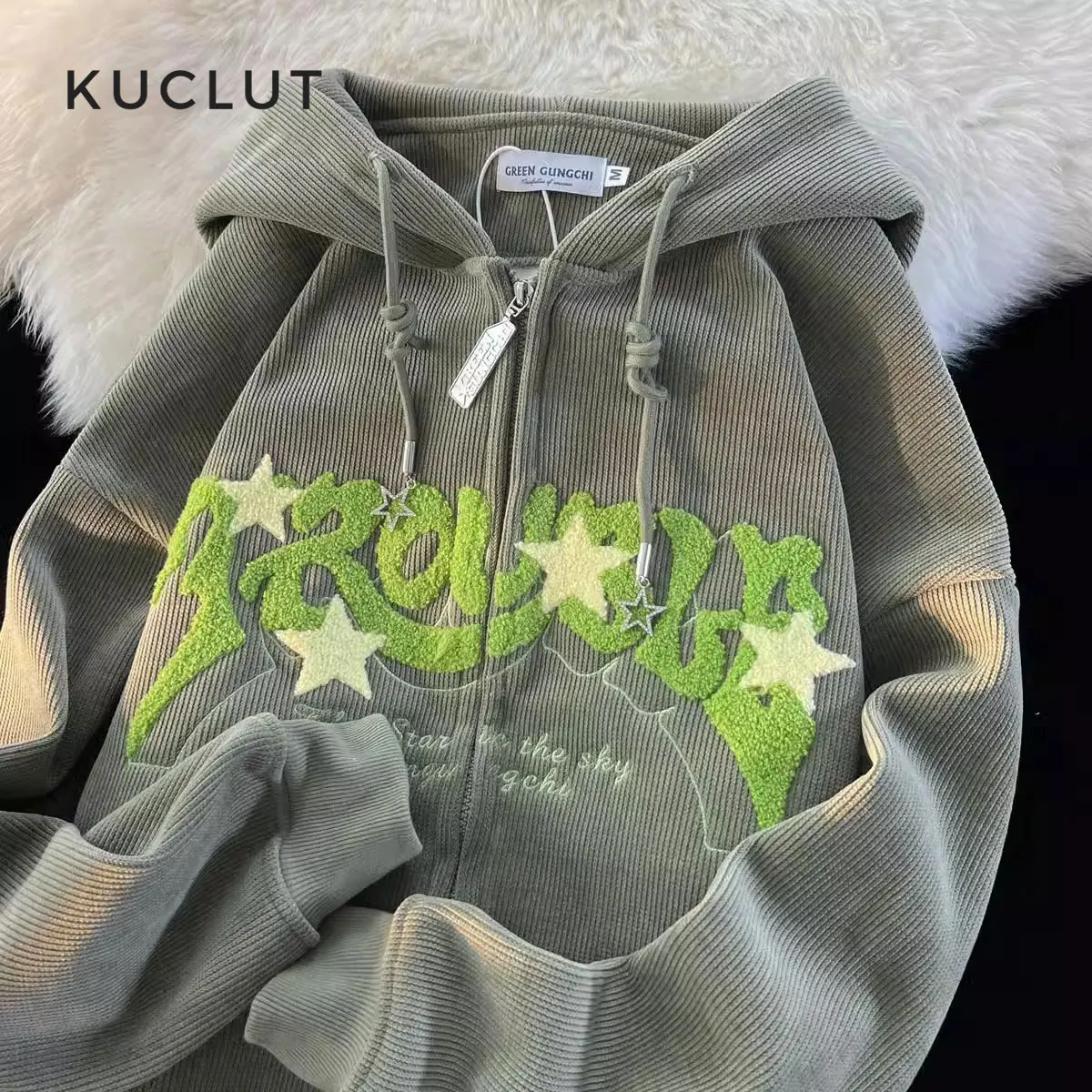 

Women Hooded Sweatshirt Letter Embroidery Hoodies Autumn Winter Vintage Zipper Long Sleeve Oversized Jacket Coat Harajuku Casual