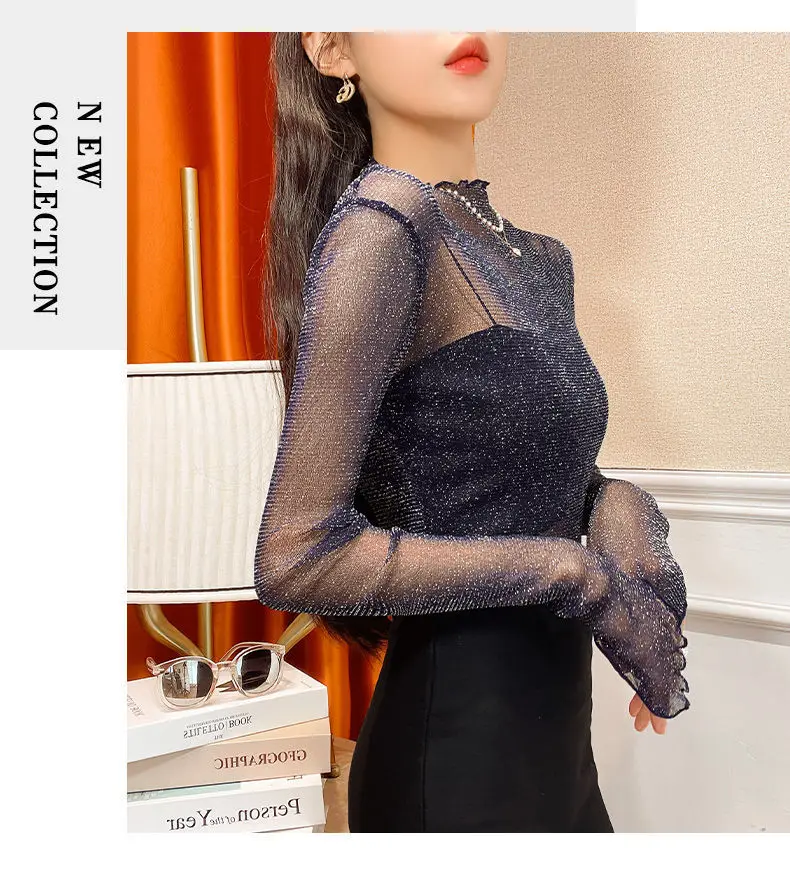 tシャツ See-through top「WOMEN」 レディース Yanluna Sexy Women Transparent T-Shirts Mesh Shiny Laser